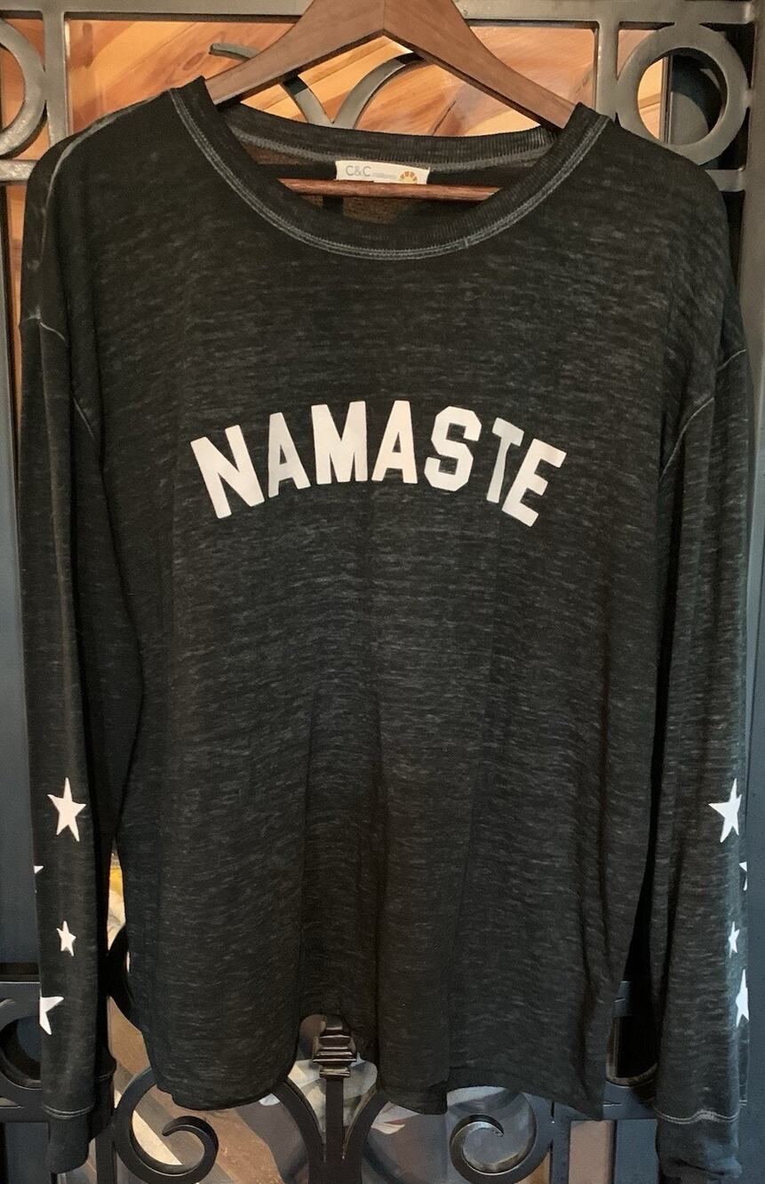 C&C California Namaste Graphic Tee Black Long Sleeve Size L